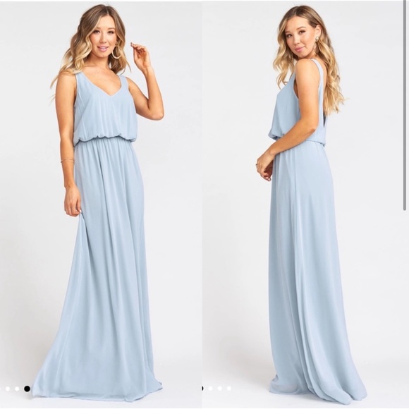 show me your mumu | kendall maxi bridesmaid dress steel blue chiffon small - Picture 2 of 8